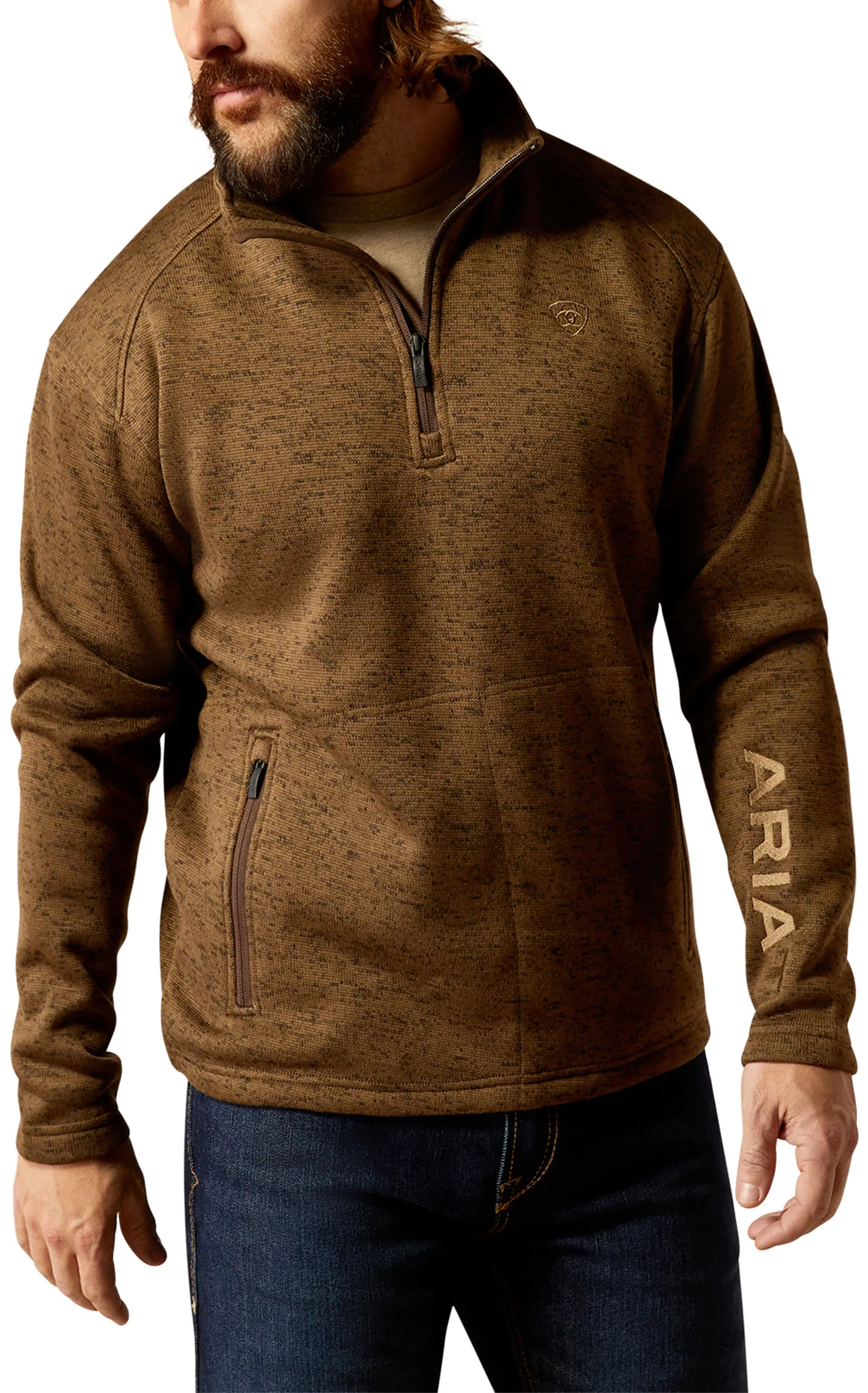 Ariat Men's Caldwell Coffee Brindle Logo Embroidered Sweater Pullover