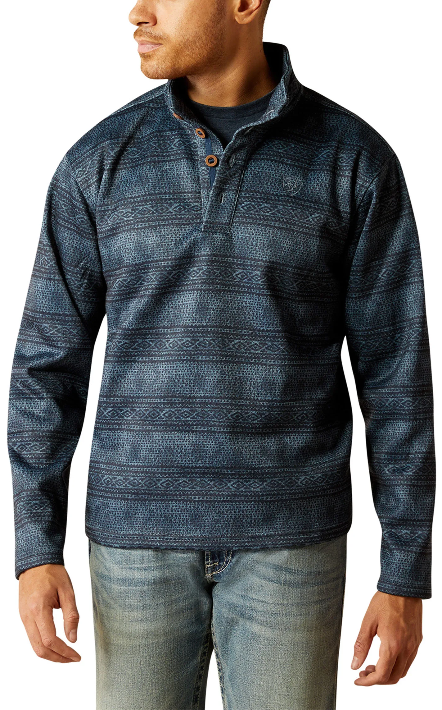 Ariat Men's Wesley Denim Blues Aztec Serape 1/4 Button Pullover