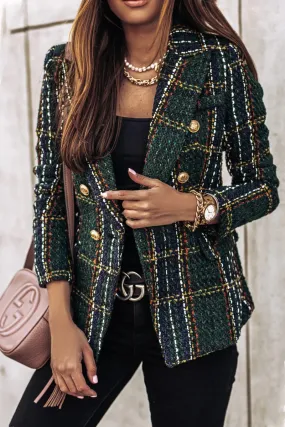 Elegant Plaid Striped Patchwork Buckle Turndown Collar Outerwear