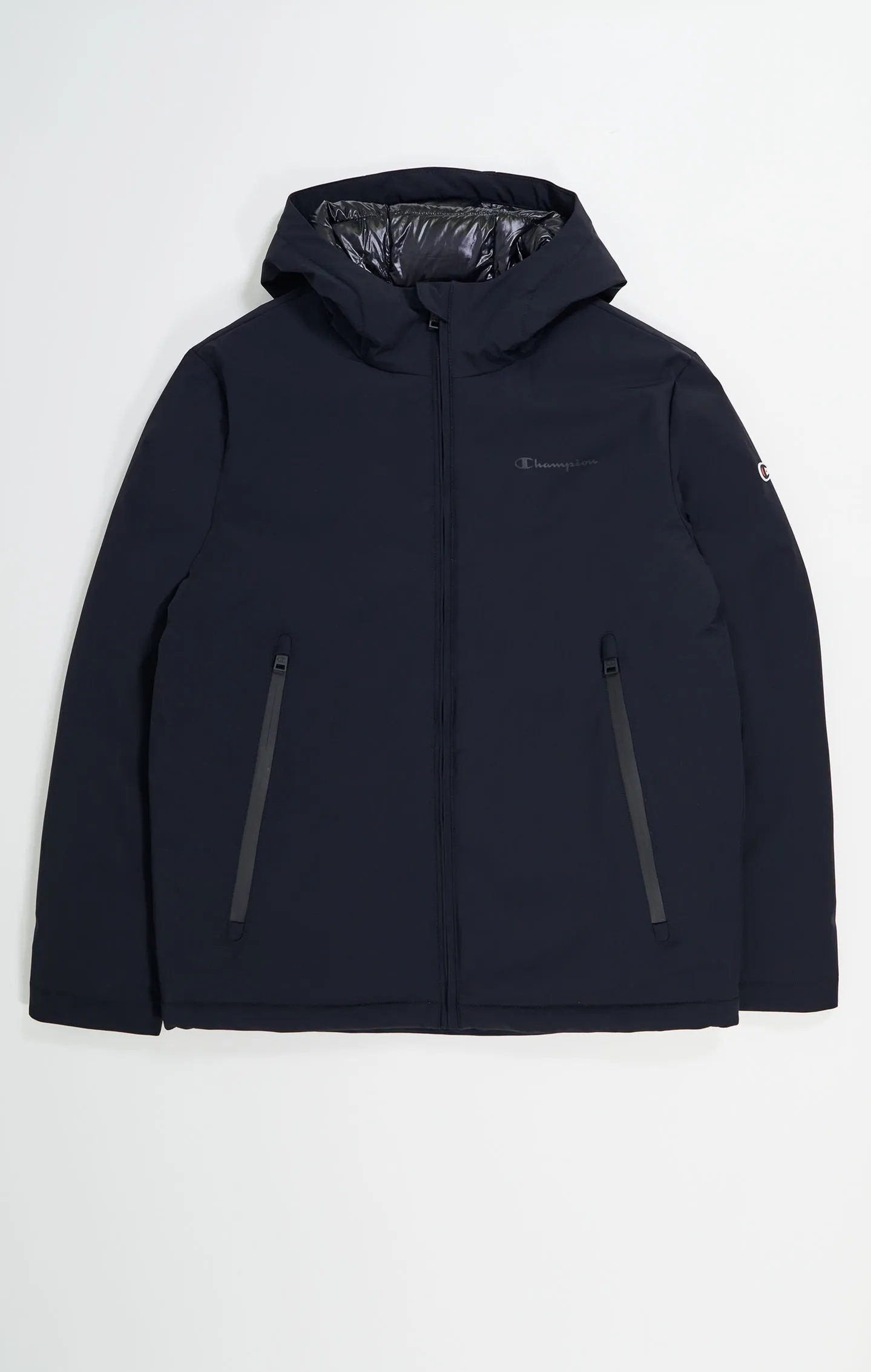 Outerwear Black Stretch Nylon Hooded Jacket