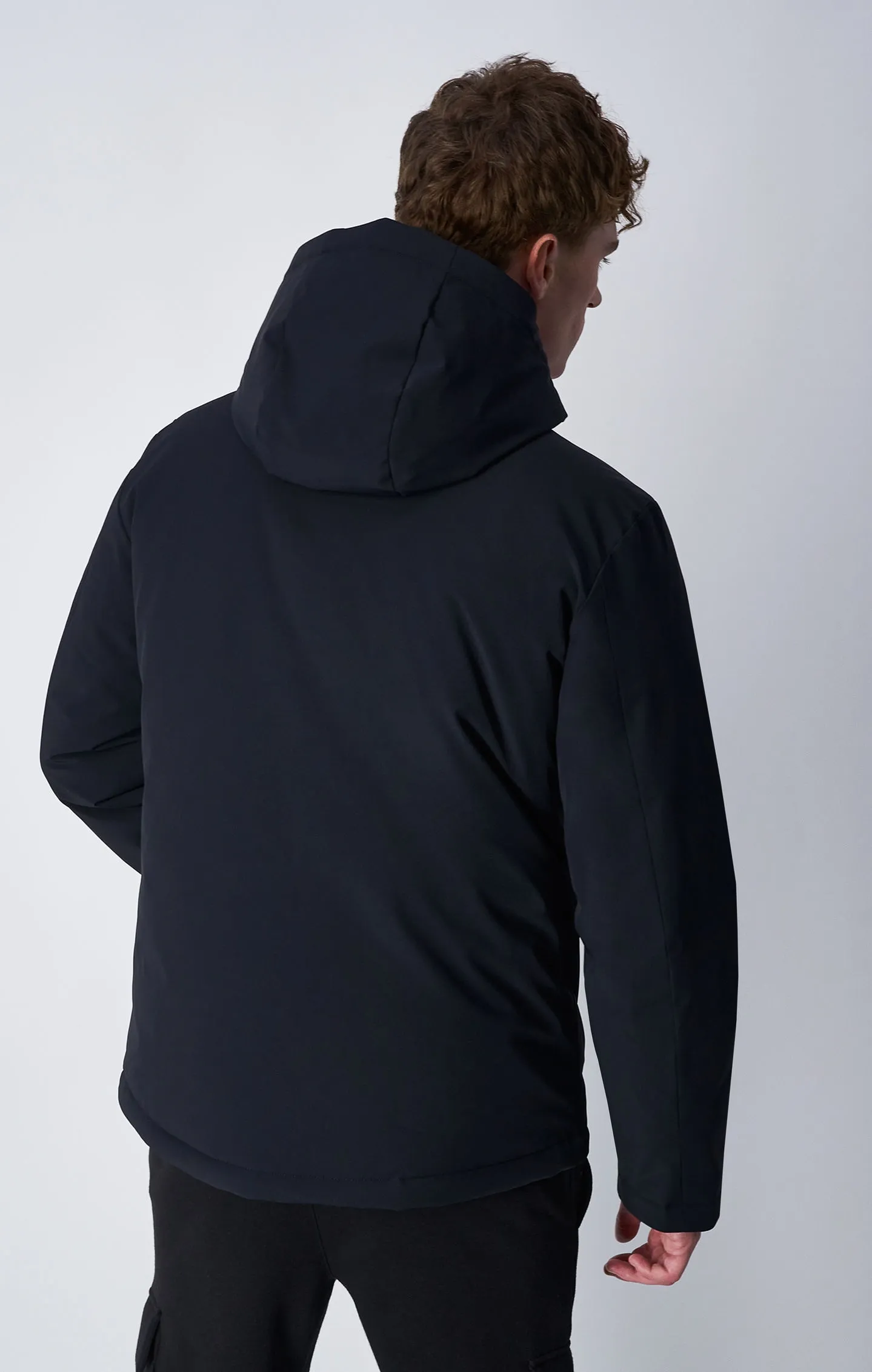 Outerwear Black Stretch Nylon Hooded Jacket