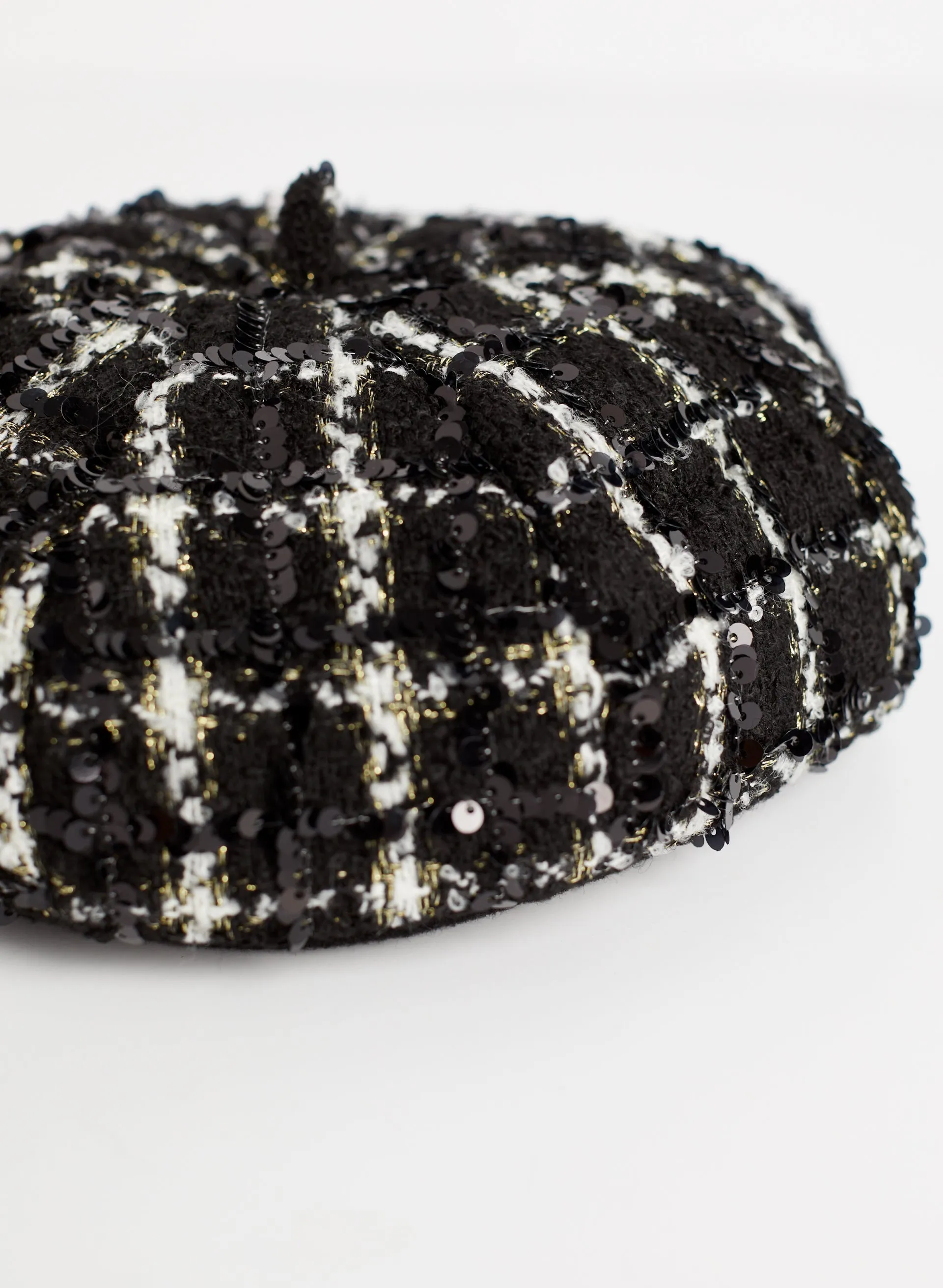 Sequined Tweed Beret